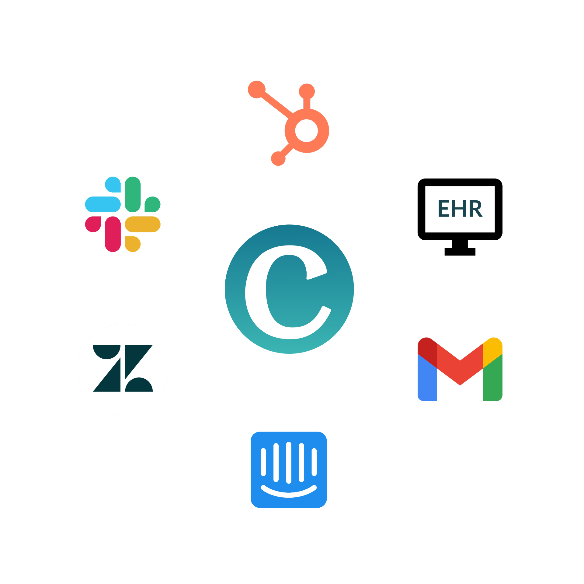 Cenote integration hub showing connections to HubSpot, Customer.io, Calendly, Stripe, Salesforce, and Slack